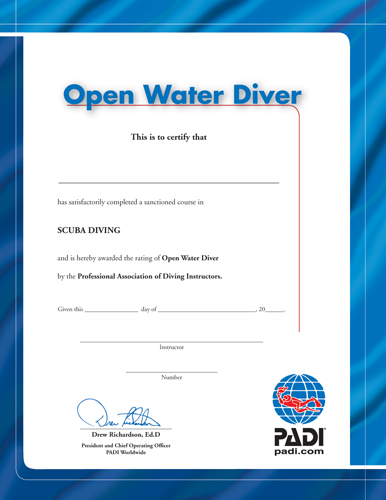 Diplome Open Water Diver Diplome Open Water Diver